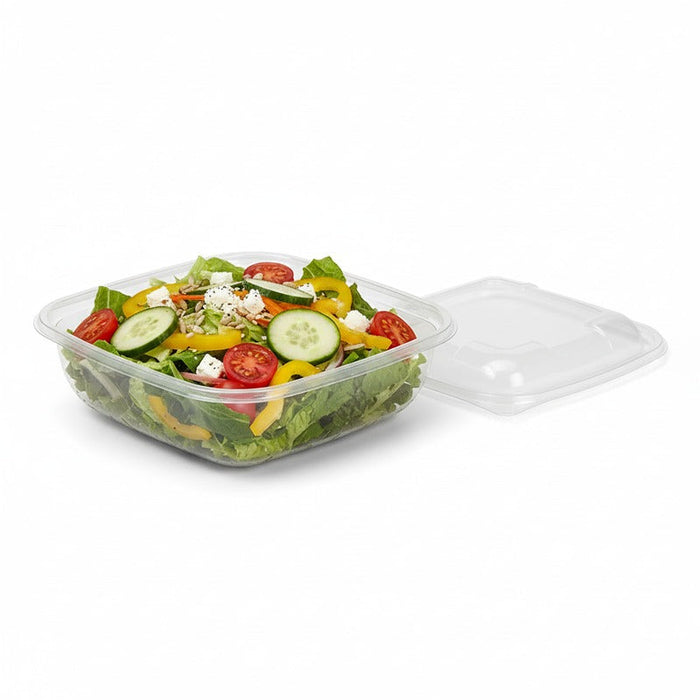 150pcs - Saladier carré plat en PET transparent avec couvercle - 1000 ml - 19 cm x 19 cm x 5,5 cm