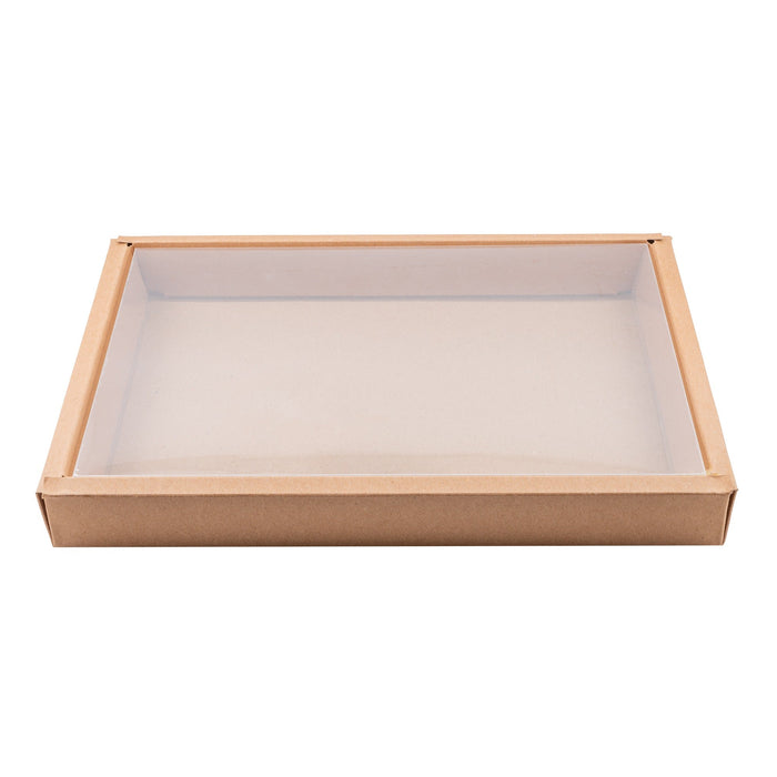 50pcs - Combo boîte kraft sushi avec couvercle PET - 31 cm x 21,5 cm x 3,5 cm