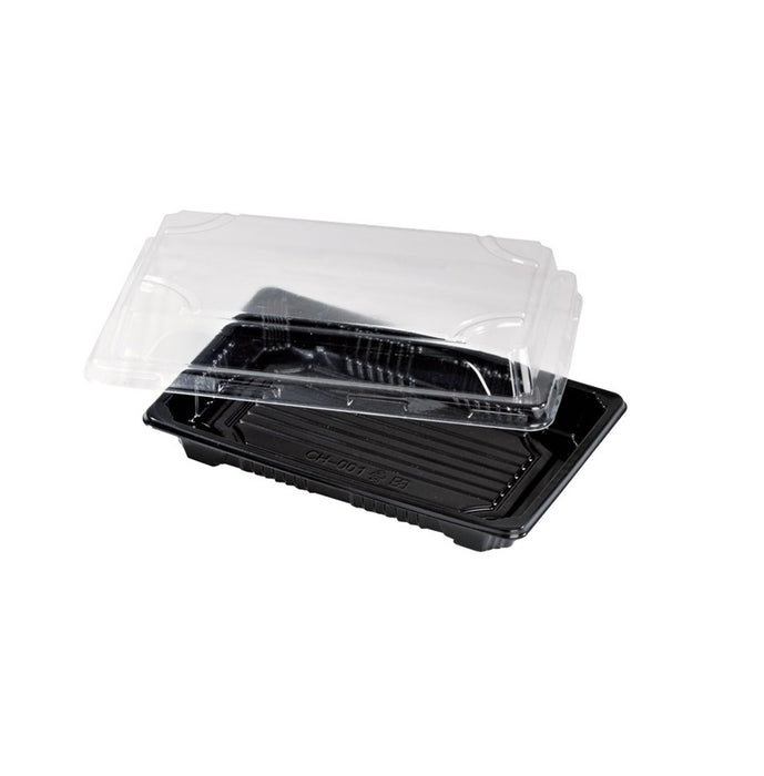 50pcs - Barquette sushi plastique PS noir avec couvercle PET transparent "Suky" - 17 cm x 12 cm x 4 cm
