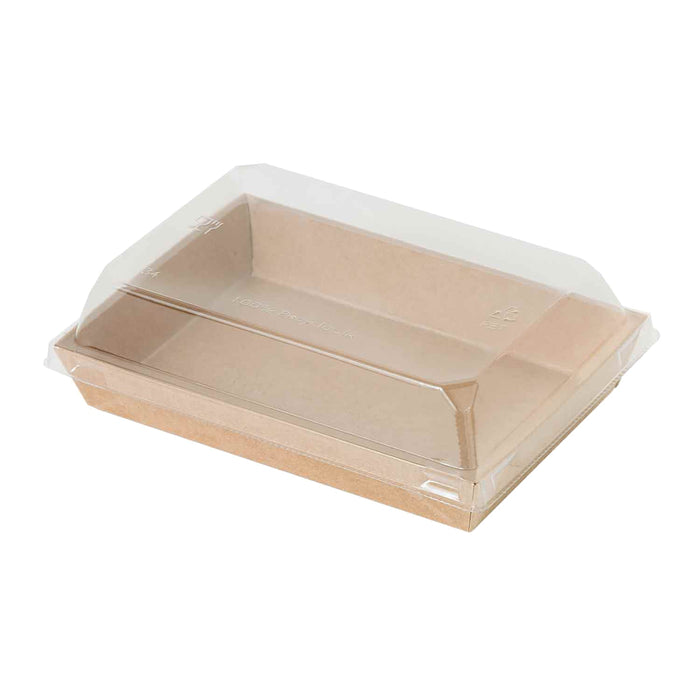 50pcs - Barquette à sushi en carton kraft brun avec couvercle PET transparent - 15 cm x 10,2 cm x 2,5 cm