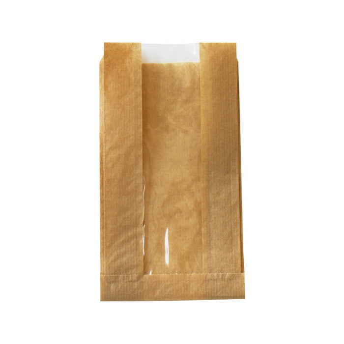 1000pcs - Sac papier kraft brun à fenêtre - 12 cm x 5 cm x 22 cm