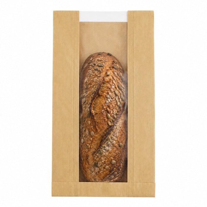 1000pcs - Sac papier kraft brun à fenêtre microperforée - 22 cm x 11 cm x 35 cm