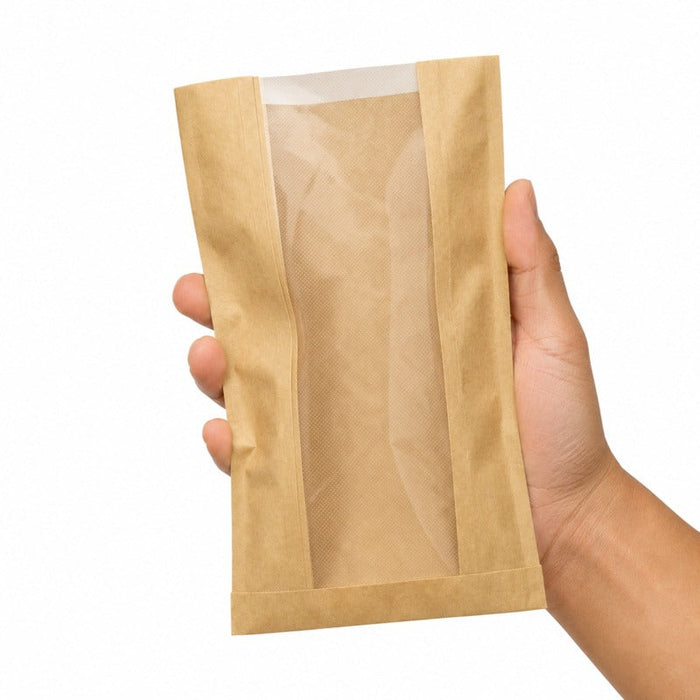 1000pcs - Sac papier kraft brun à fenêtre microperforée - 22 cm x 11 cm x 35 cm