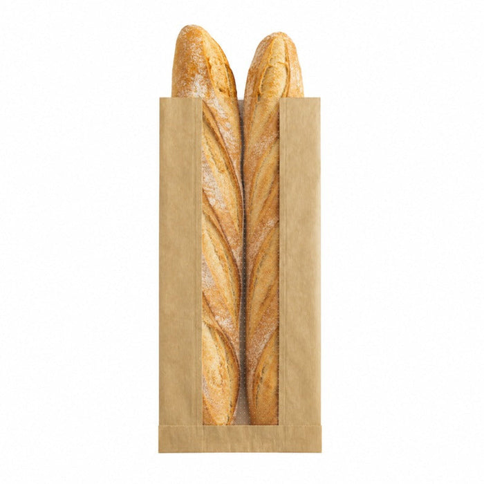 1000pcs - Sac papier kraft brun à fenêtre microperforée - 14 cm x 7 cm x 44 cm