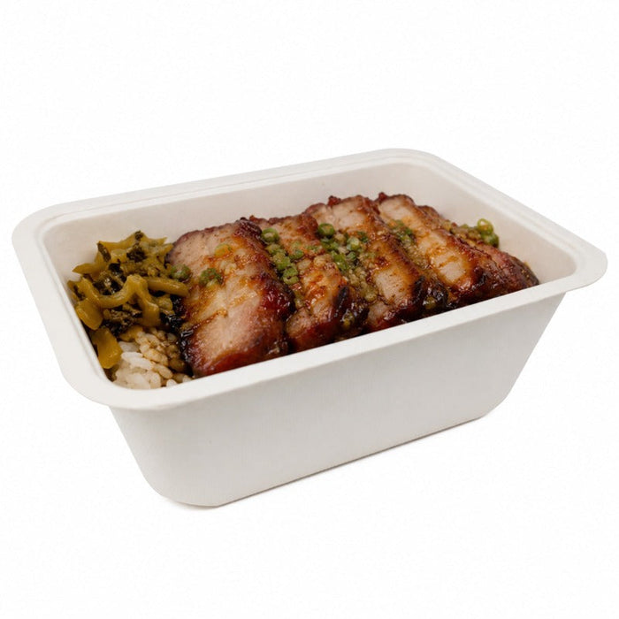 100pcs - Barquette scellable blanche en pulpe laminée PLA - 1200 ml - 19 cm x 13,7 cm x 7 cm