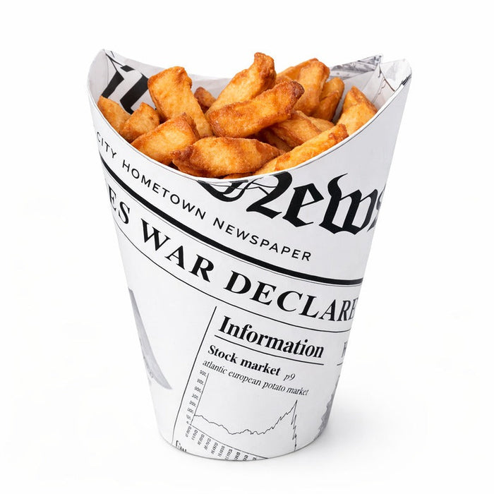 50pcs - Gobelet carton snack refermable perforé blanc décor "Journal" - 270 ml - Ø 8,3 cm - H 11,8 cm