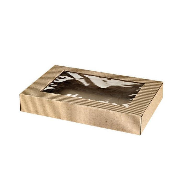 25pcs - Etui carton brun à fenêtre pour plateau repas bambou - 45 cm x 29 cm x 7 cm
