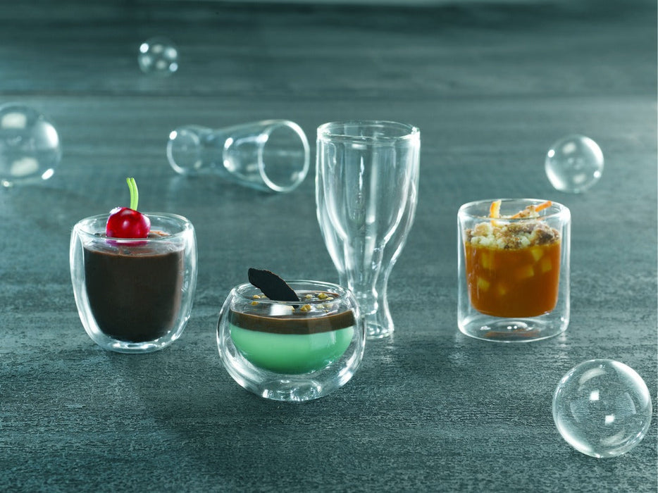 12pcs - Mini verre borosilicate double paroi "Bibou" - 60 ml - Ø 5 cm - H 10 cm