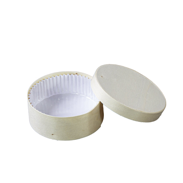 10pcs - Boîte ronde en bois FSC avec papier ingraissable pour cuisson au four - 252 ml - Ø 10 cm - H 4,2 cm