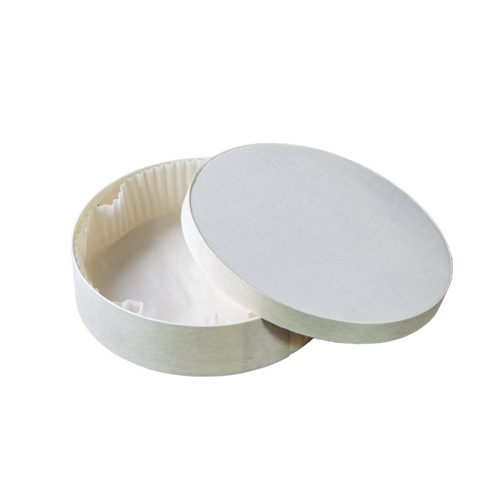 10pcs - Boîte ronde en bois FSC avec papier ingraissable pour cuisson au four - 600 ml - Ø 15,4 cm - H 4,2 cm