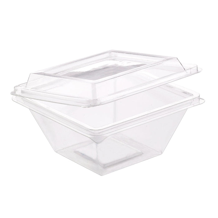 50pcs - Pyramide "Deli" en plastique PET avec couvercle à charnière - 250 ml - 10,5 cm x 10,5 cm x 5,5 cm