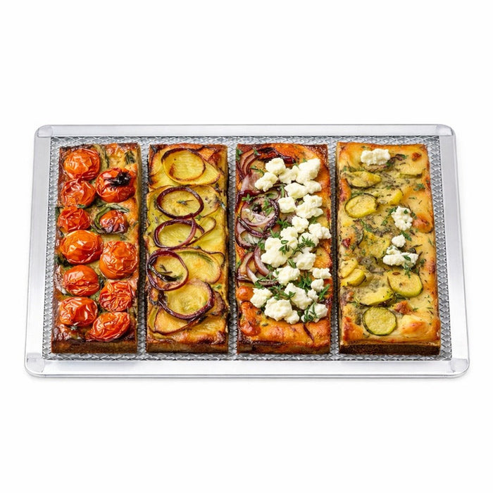 12pcs - Grille à pizza rectangulaire aluminium à fond ajouré - 30 cm x 20 cm x 1 cm