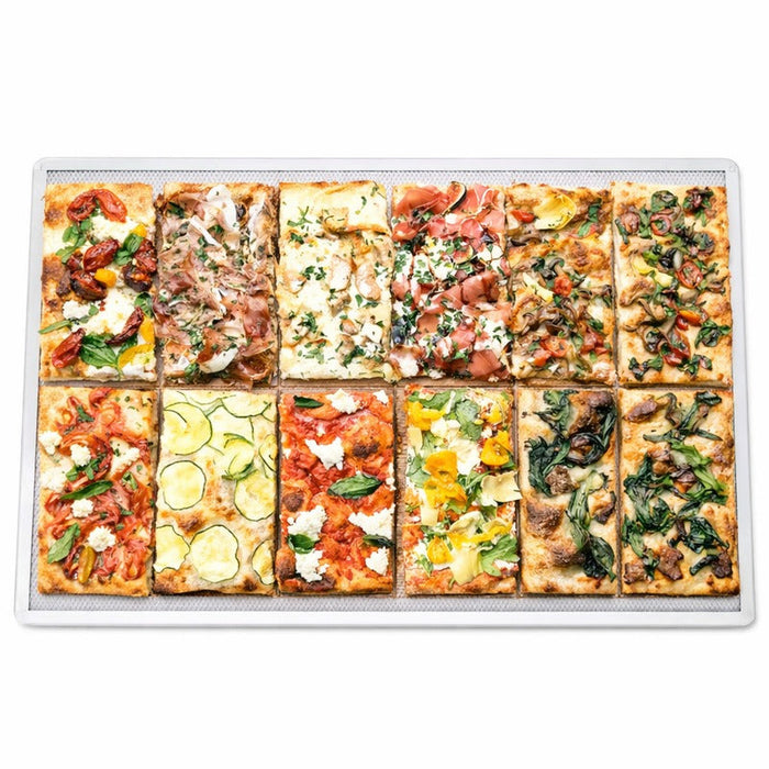 12pcs - Grille à pizza rectangulaire aluminium à fond ajouré - 60 cm x 40 cm x 1 cm