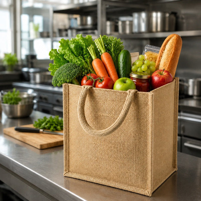 30pcs - Sac cabas en jute brun - 26 cm x 17 cm x 28 cm