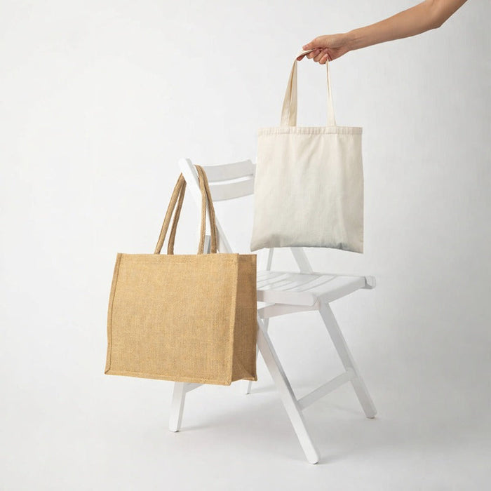 5pcs - Sac cabas en jute brun - 37 cm x 23 cm x 36 cm