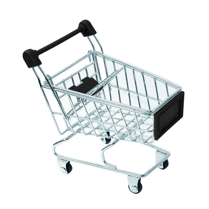6pcs - Mini chariot de supermarché en métal à poignée noire - 11 cm x 7,5 cm x 12,5 cm