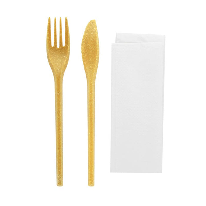 50pcs - Kit couverts 3/1 réutilisable Woodary kraft - 25 cm