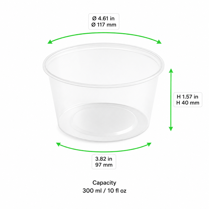50pcs - Pot "Deli" rond en PP injecté transparent - 300 ml - Ø 11,7 cm - H 4 cm