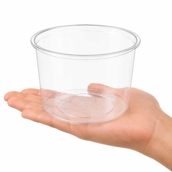 50pcs - Pot "Deli" rond en PP injecté transparent - 750 ml - Ø 12,3 cm - H 9 cm