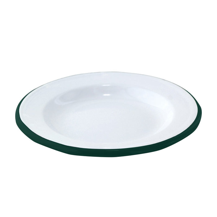 12pcs - Assiette ronde en acier émaillé blanc à bord vert "Enamel" - Ø 18 cm