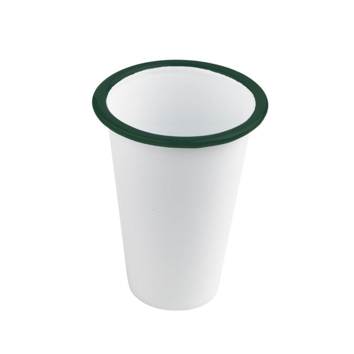 12pcs - Enamel gobelet acier émaillé blanc / bord vert - 300 ml - Ø 9 cm - H 9 cm