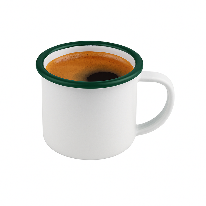 12pcs - 90ml Ø5cm H5cm - Enamel mini mug acier émaillé blanc / bord vert