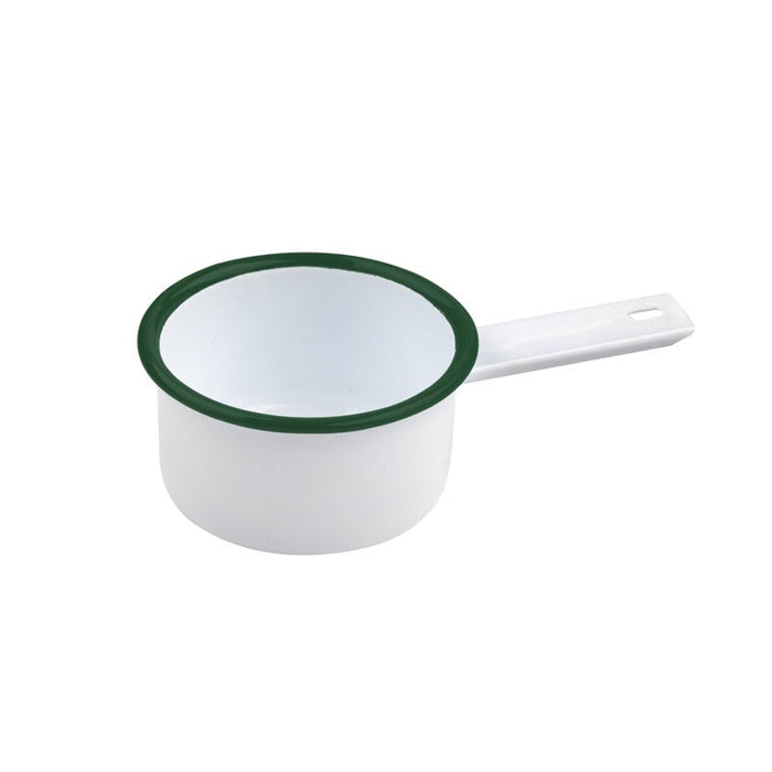 12pcs - Enamel mini casserole acier émaillé blanc / bord vert - 200 ml - Ø 9 cm - H 4,7 cm