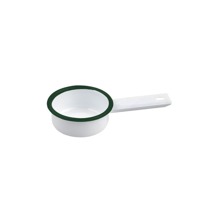 12pcs - 50ml Ø7cm H2,9cm - Enamel mini casserole acier émaillé blanc / bord vert