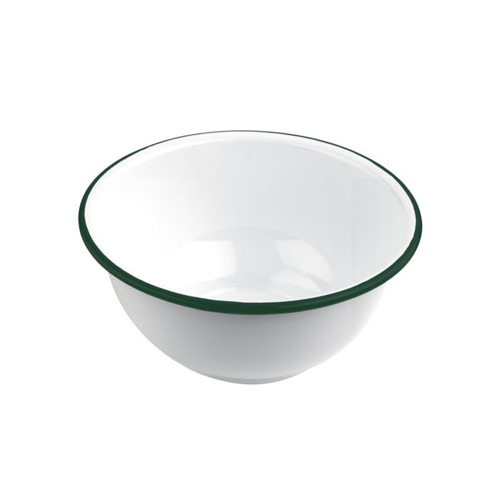 12pcs - Bol profond en acier émaillé blanc à bord vert "Enamel" - 1500 ml - Ø 20 cm - H 9 cm