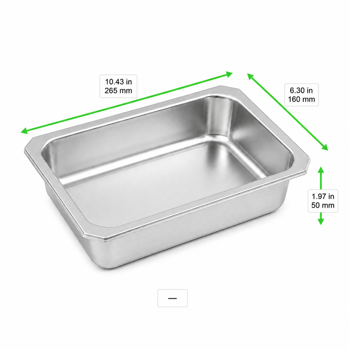 6pcs - Barquette scellable gastronorme 1/4 en inox - 26,5 cm x 16 cm x 5 cm