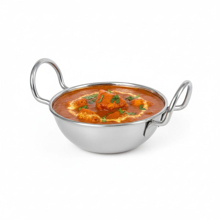 12pcs - Plat rond "Balti" en inox avec poignées - 250 ml - Ø 10 cm