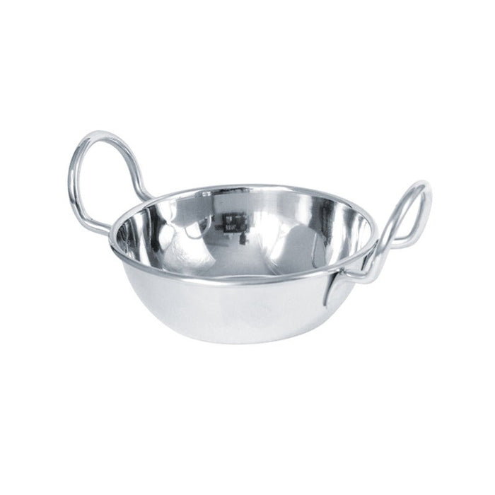 12pcs - Plat rond "Balti" en inox avec poignées - 250 ml - Ø 10 cm