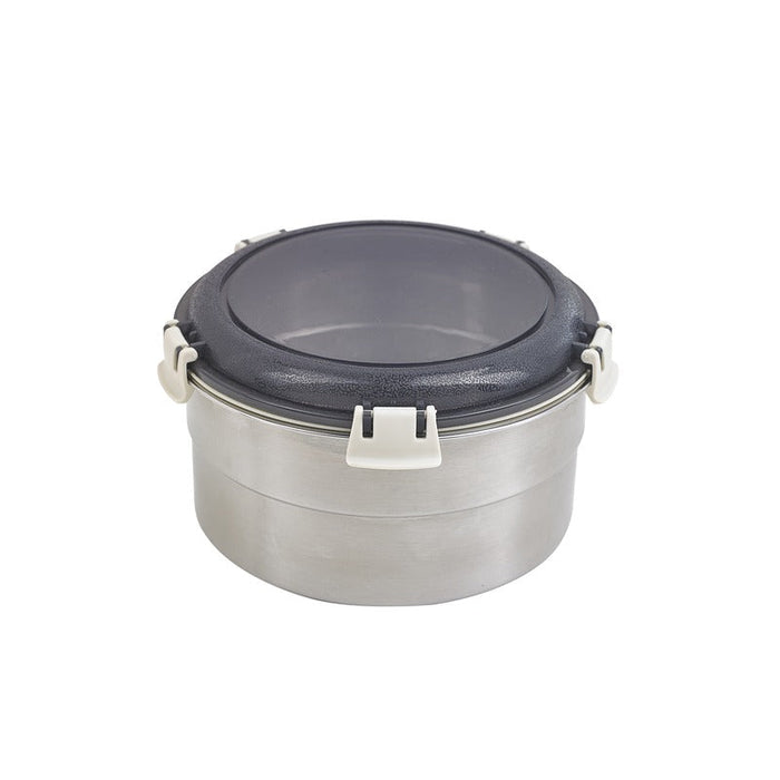 6pcs - Noxbox boîte ronde inox avec couvercle PP noir - 900 ml - Ø 15,5 cm - H 8 cm