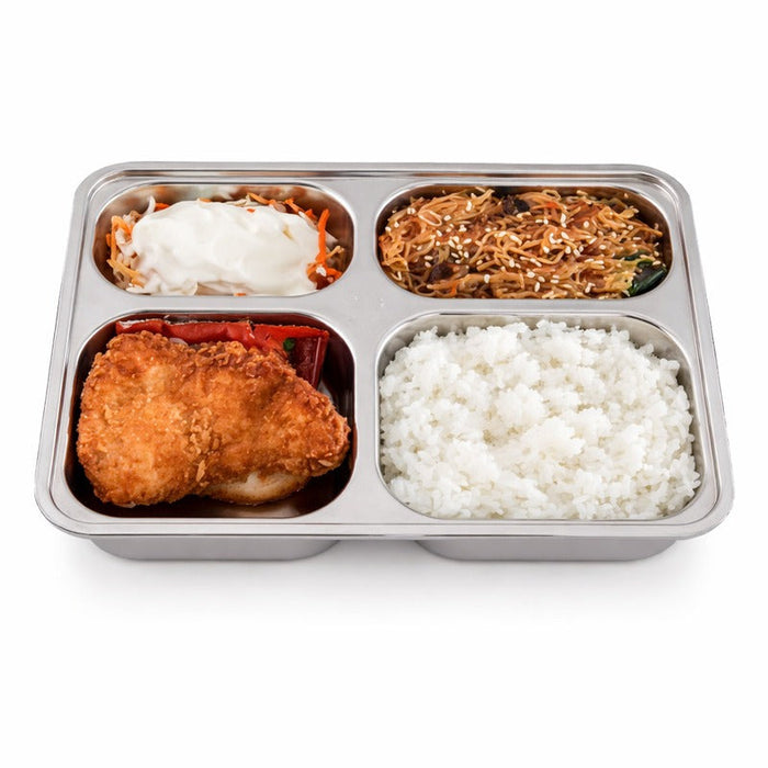 10pcs - Noxtray plateau repas inox 4 compartiments avec couvercle PP - 28,5 cm x 22,2 cm