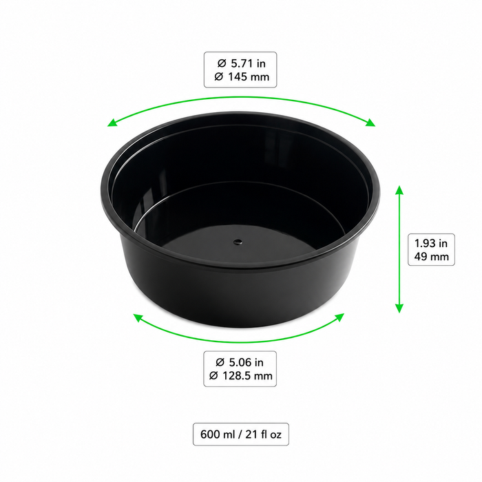 50pcs - Saladier rond "Buckaty" en PP injecté noir - 600 ml - Ø 14,5 cm - H 4,9 cm