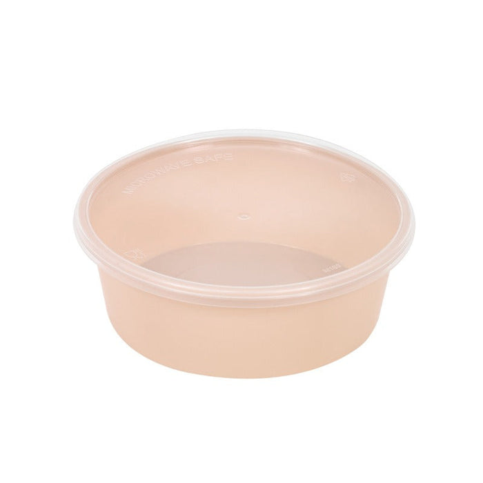 50pcs - Bol rond beige en plastique PP avec couvercle transparent "Reemp" - 300 ml - Ø 12 cm - H 4,1 cm