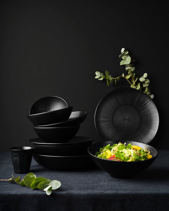 12pcs - Assiette ronde noire réemployable "Black Phoenix" - Ø 25,8 cm