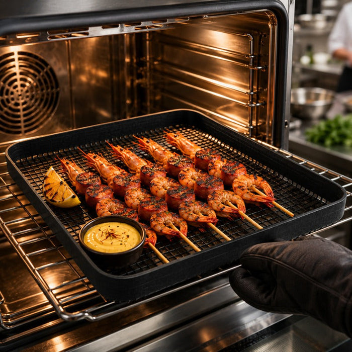 5pcs - 30,5x30,5x1,3cm - Tapis grillagé en silicone avec bordure pour BBQ