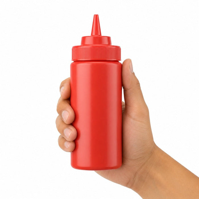 6pcs - Squeezer souple rouge 1 embout, plastique BPA free - 230 ml - H 18,5 cm