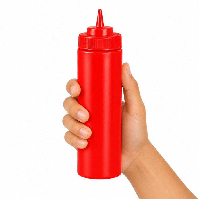 6pcs - Squeezer souple rouge 1 embout, plastique BPA free - 350 ml - H 19,5 cm