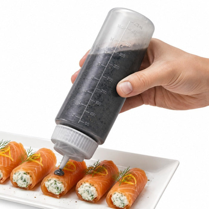6pcs - Squeezer souple transparent 1 embout, plastique BPA free - 350 ml - H 19,5 cm