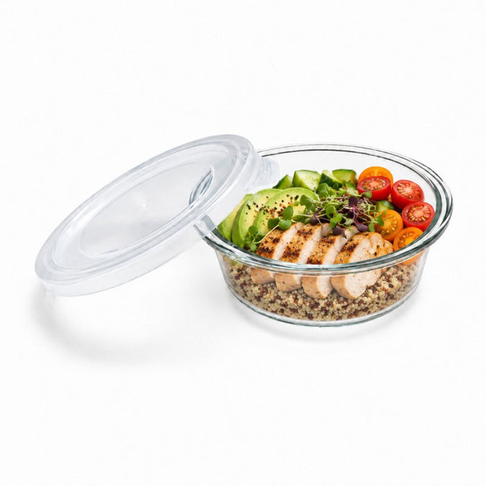 36pcs - Bol rond en verre borosilicate avec couvercle en plastique PP "CookShow" - 390 ml - Ø 13 cm - H 6 cm