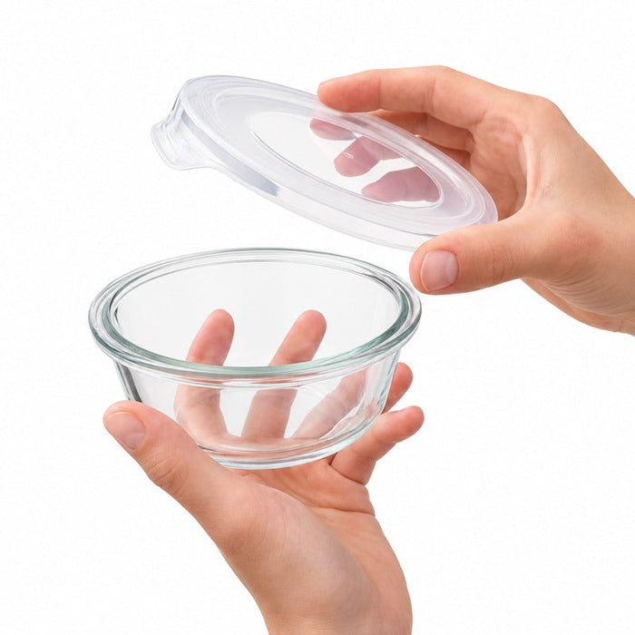 36pcs - Bol rond en verre borosilicate avec couvercle en plastique PP "CookShow" - 390 ml - Ø 13 cm - H 6 cm