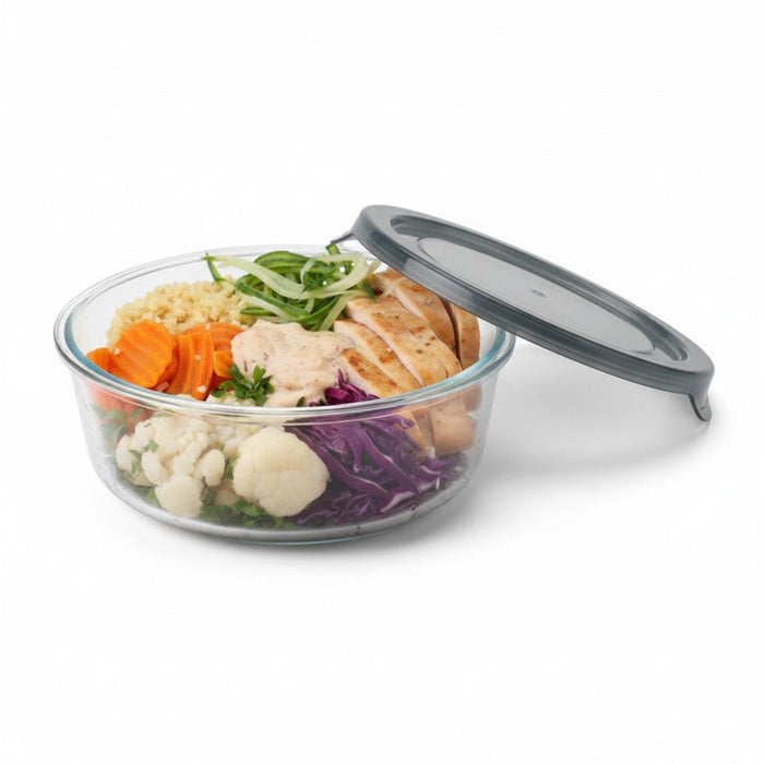 18pcs - Bol rond en verre borosilicate avec couvercle en plastique PP "CookShow" - 950 ml - Ø 17 cm - H 7,4 cm