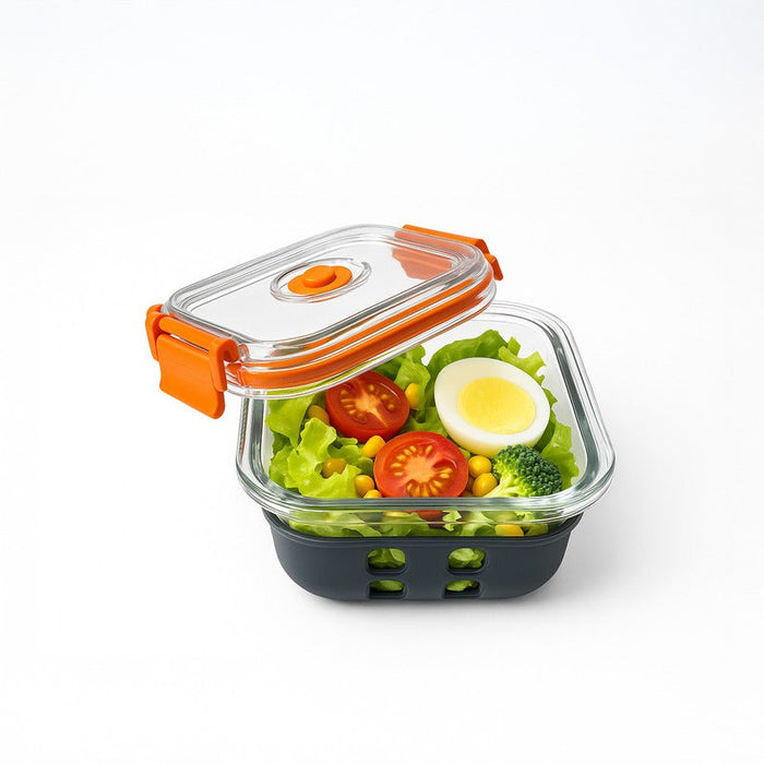 24pcs - Bol carré en verre borosilicate avec couvercle et protection silicone - 510 ml - 13,2 cm x 13,2 cm x 5,3 cm
