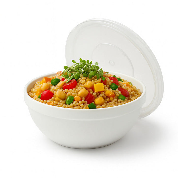 12pcs - Bol rond en verre opale avec couvercle en plastique PP "CookShow" - 1140 ml - Ø 17,8 cm - H 7,5 cm