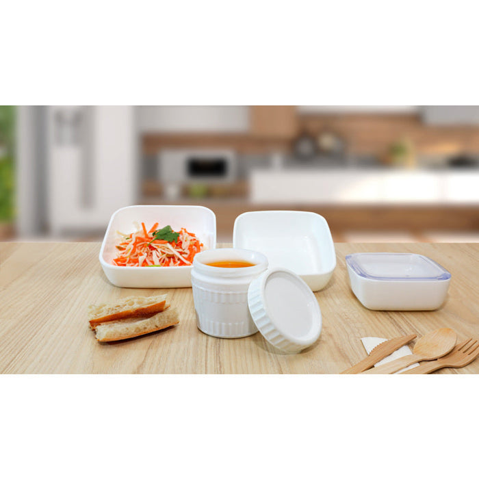 12pcs - Bol rond en verre opale avec couvercle en plastique PP "CookShow" - 1140 ml - Ø 17,8 cm - H 7,5 cm