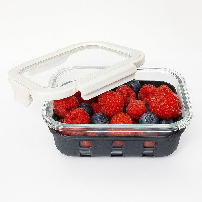 24pcs - Boîte rectangulaire en verre borosilicate avec couvercle et protection silicone - 370 ml - 14,5 cm x 10,5 cm x 4,7 cm