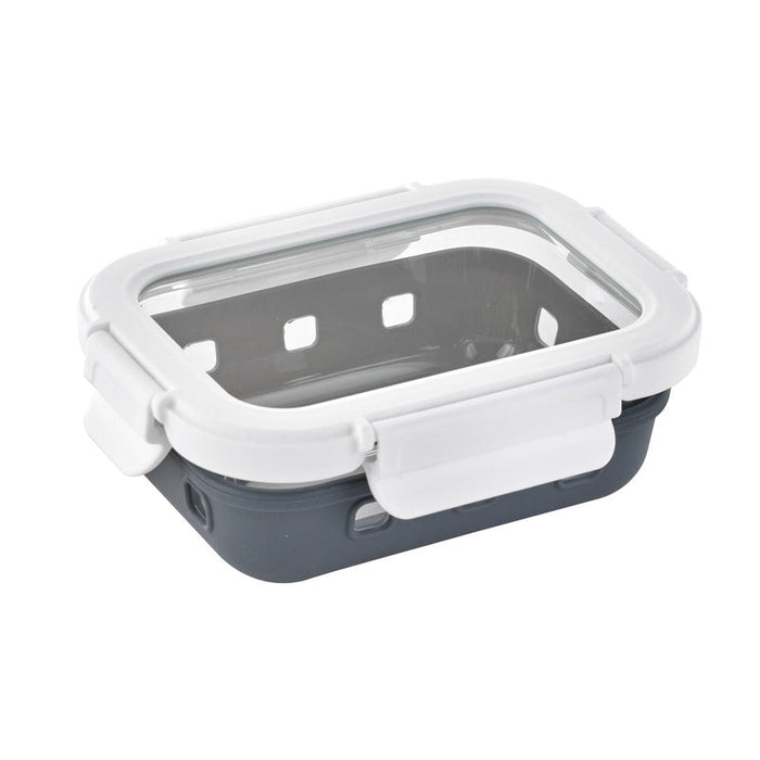 24pcs - Boîte rectangulaire en verre borosilicate avec couvercle et protection silicone - 370 ml - 14,5 cm x 10,5 cm x 4,7 cm