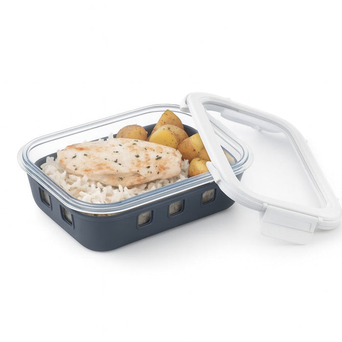24pcs - Boîte rectangulaire en verre borosilicate avec couvercle et protection silicone - 660 ml - 17 cm x 12,5 cm x 5,3 cm